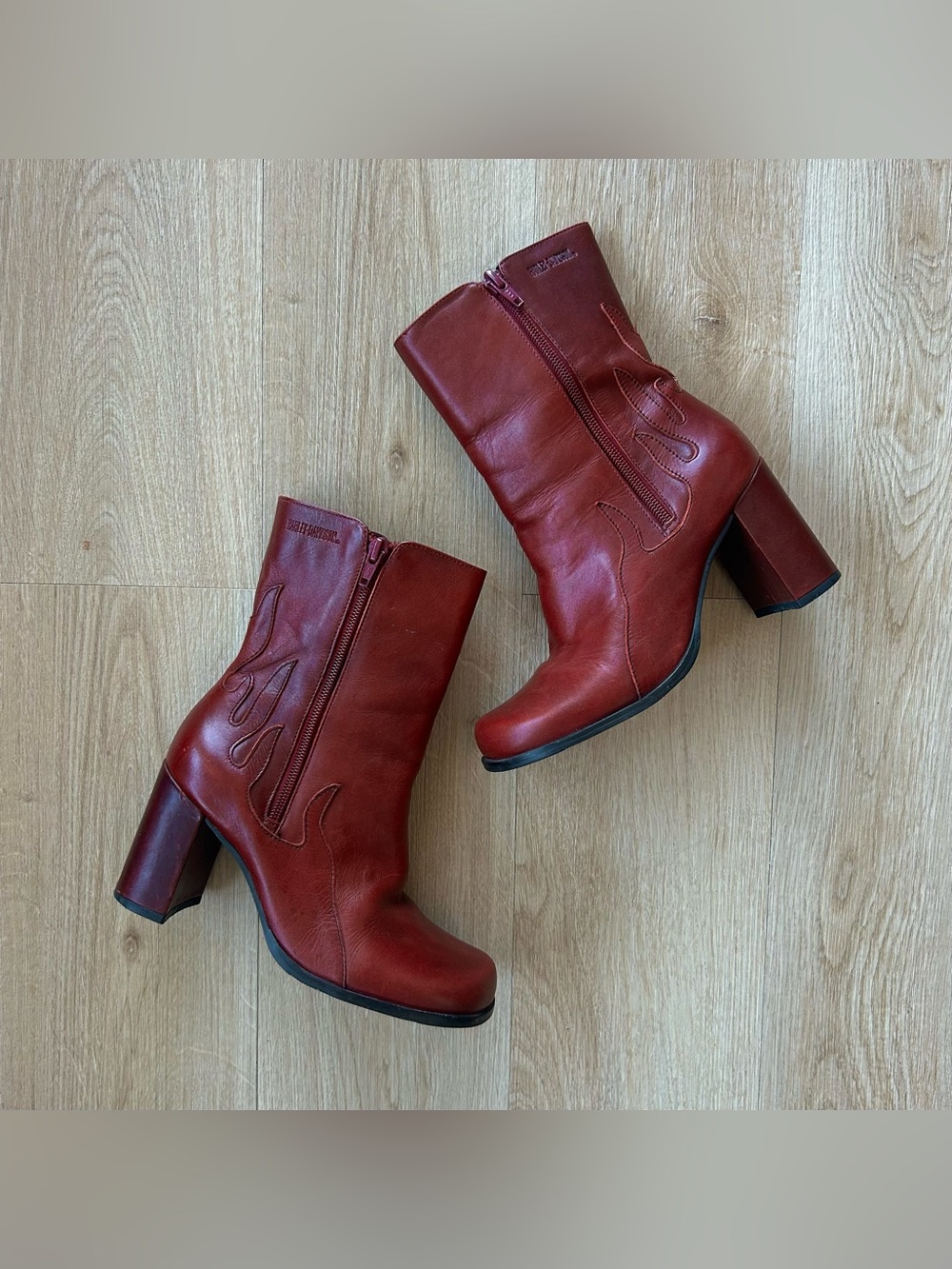 Y2K Rare Harley Davidson Flame Red Leather Chunky Platform Boots - Picture 2 of 9